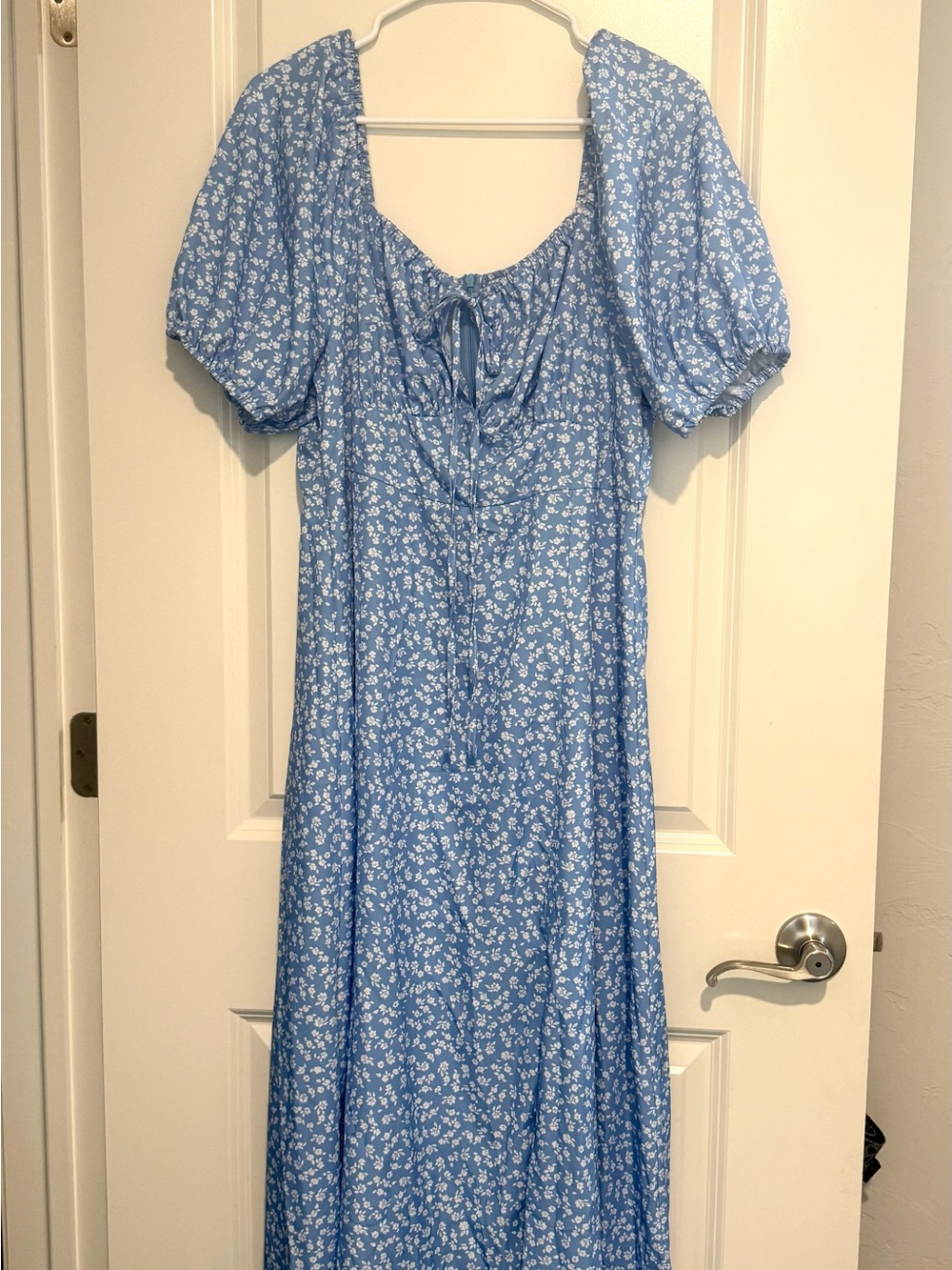 SHEIN Curve Light Blue Ditsy Floral Tie-Front Maxi Dress